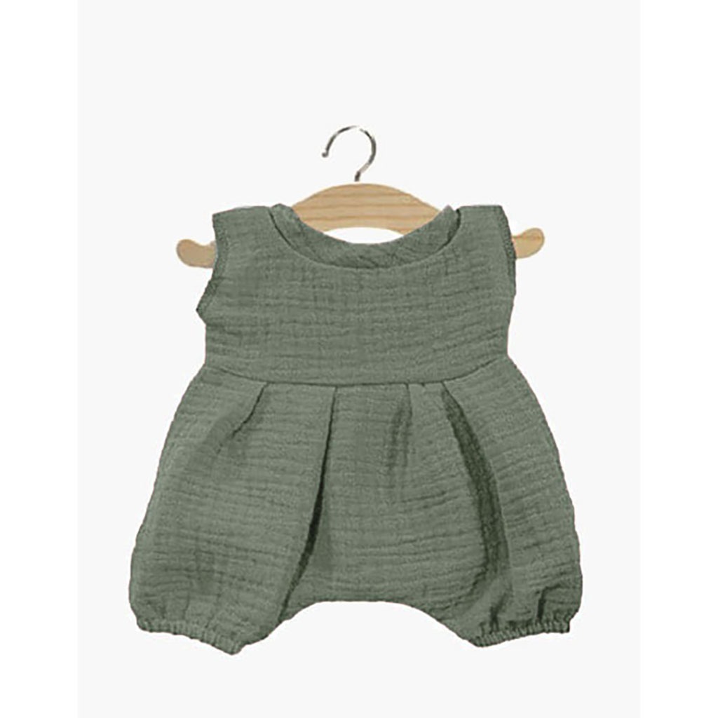 Barboteuse noa en double gaze de coton vert de gris pour poupées gordis de la marque minikane