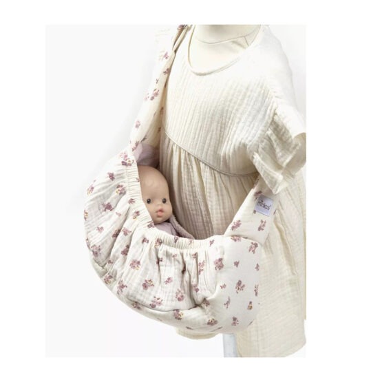 porte poupée hamac petites fleurs avec bébé dedans