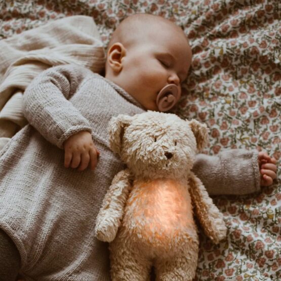 monnie ourson sable avec bébé endormi