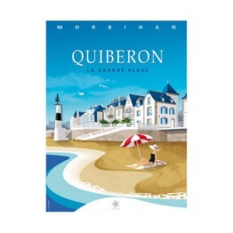 affiche de la grande plage de Quiberon, vue de face sur fond blanc