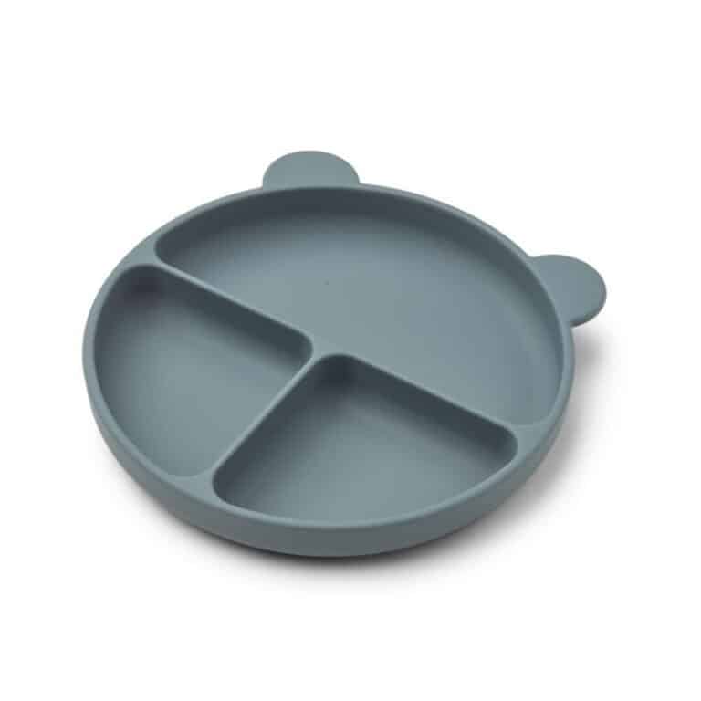 assiette plate avec compartiments bleu océan liewood