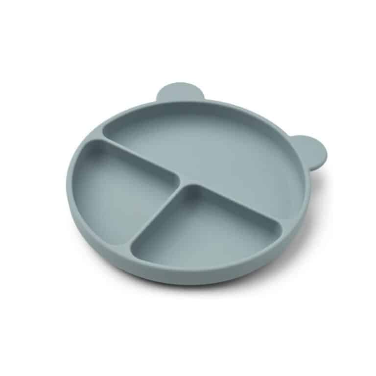 assiette plate avec compartiments bleu liewood