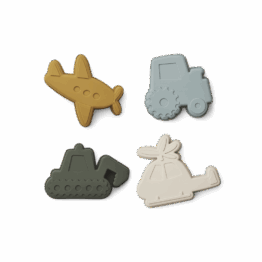 Lot de 4 moules plage véhicules sur fond blanc