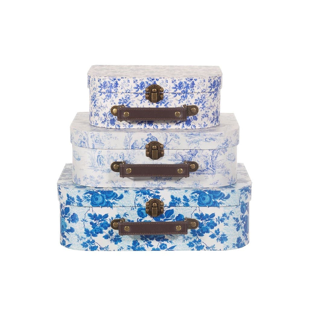 Valisette fleurs blanches et bleues sass&belle