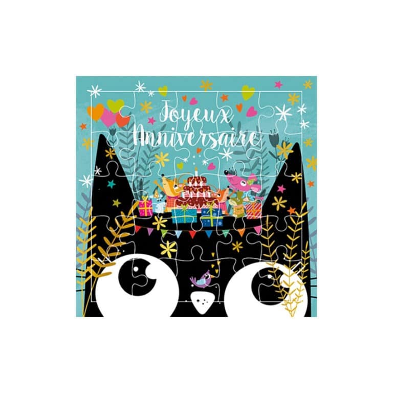 carte puzzle joyeux anniversaire chat et souris cartes d'art