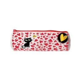 Trousse ronde chat avec coeurs cartes d'art