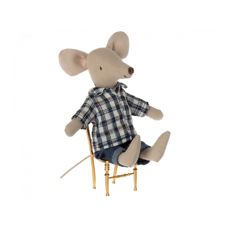 Souris papa maileg avec chemise à carreaux et jean