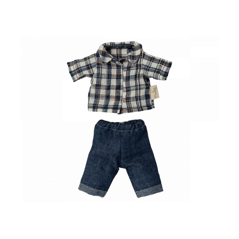 Souris papa maileg avec chemise à carreaux et jean