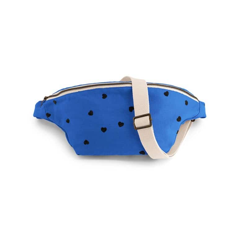 Un sac banane bleu grec avec des coeurs de la marque rose in april