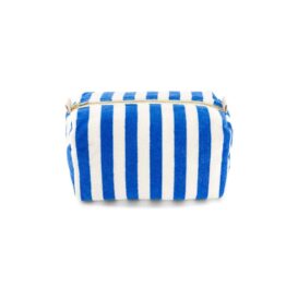 Une grande trousse de toilette à rayures bleu et blanc rose in april