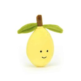 un doudou citron, vue de face sur fond blanc