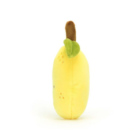un doudou citron, vue de côté sur fond blanc