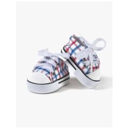 basket komvers carreaux bleu et rouge, vue de face sur fond blanc