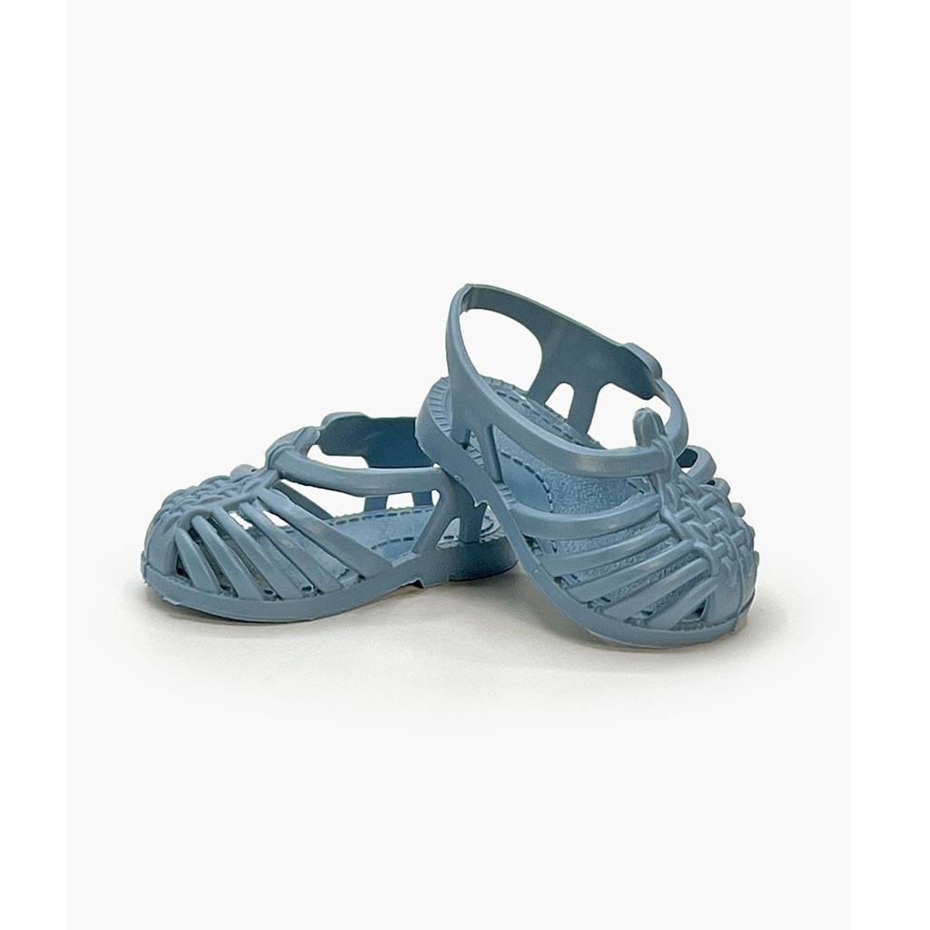 sandales plage méduse bleu denim, vue de face sur fond blanc