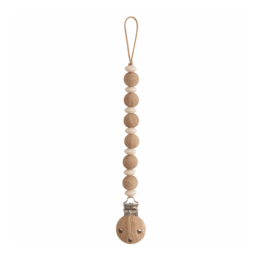attache tétine "luna" couleur bois mushie sur fond blanc