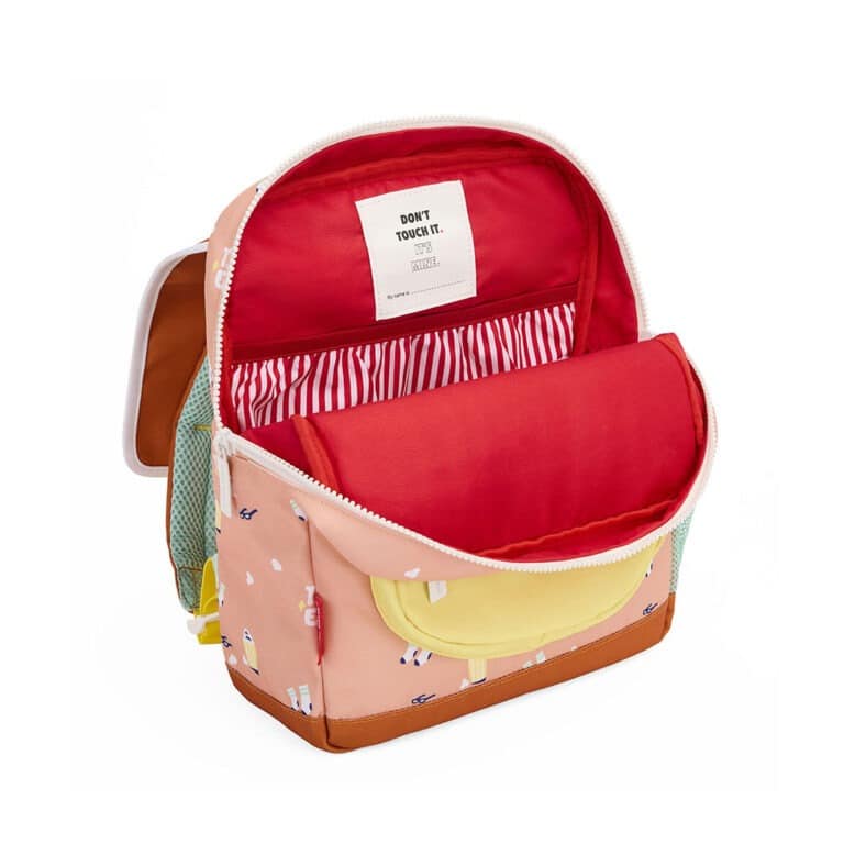 sac à dos "Enjoy" de la marque Hello Hossy, vue de l'intérieure sur fond blanc