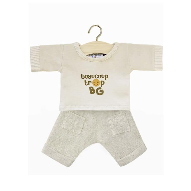 ensemble t-shirt jean en lin, vue de face sur fond blanc