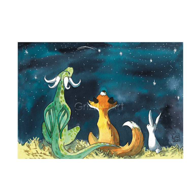 affiche A3 nuit étoilé grizzly art sur fond blanc