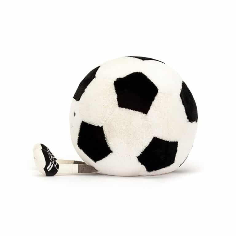 doudou ballon de foot, vue de côté sur fond blanc