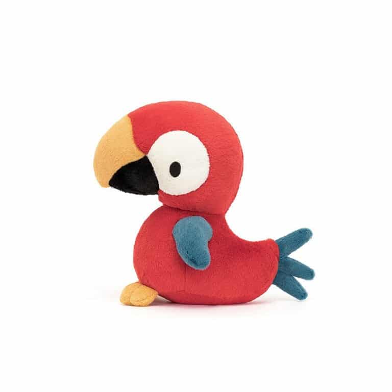 doudou perroquet, vue de côté sur fond blanc