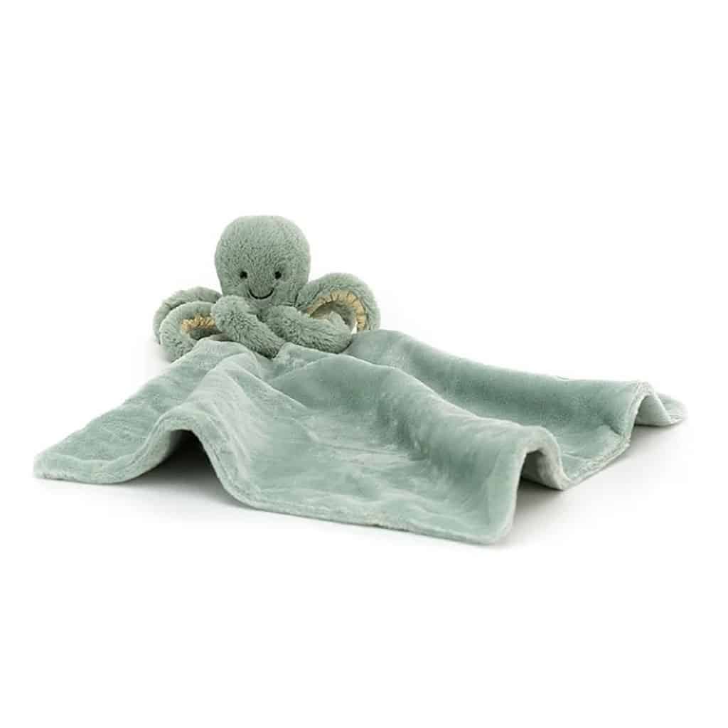 doudou plat pieuvre, vue de face couverture dépliée, sur fond blanc