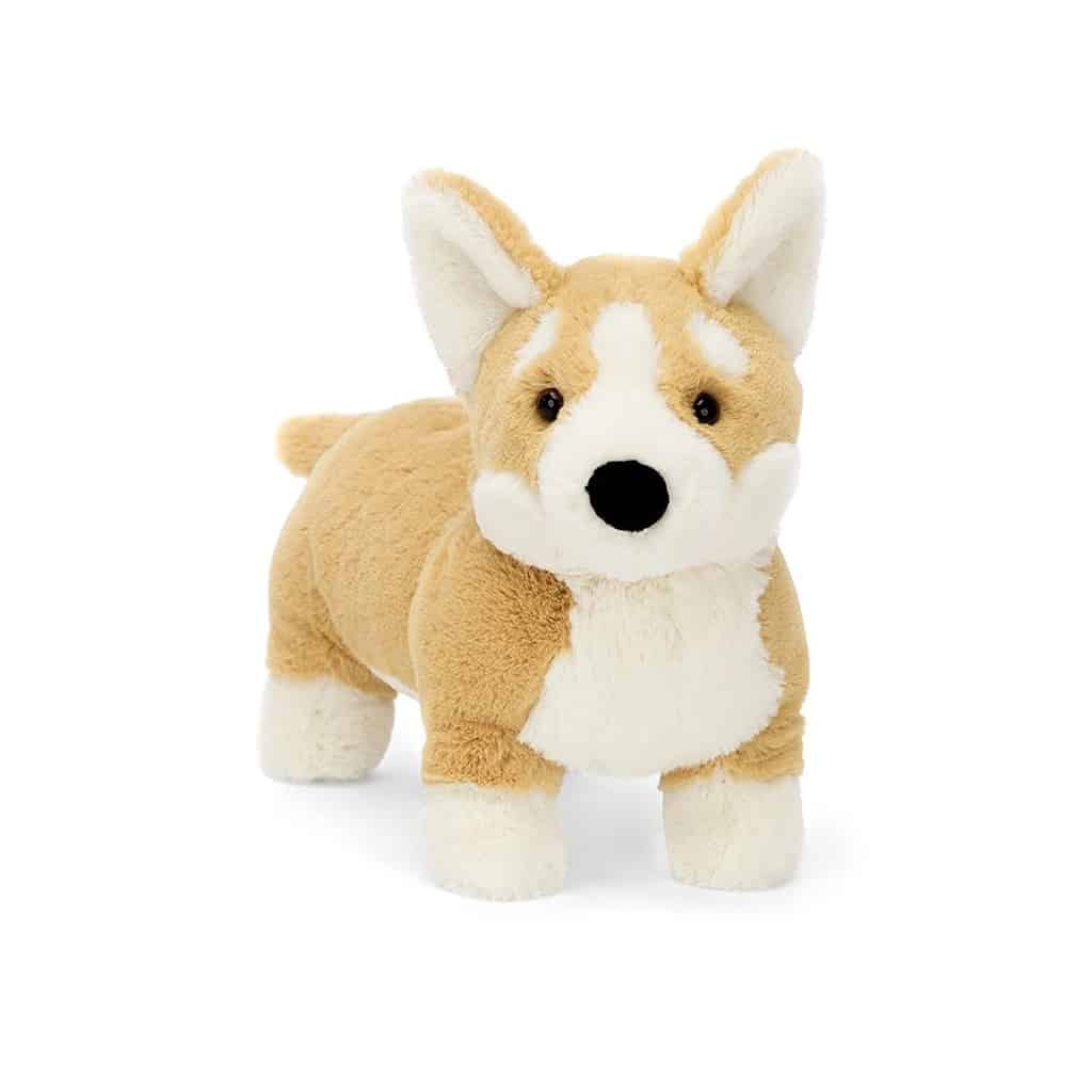 Petit chien corgi jellycat sur fond blanc