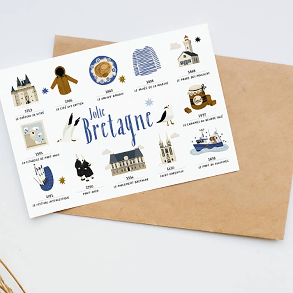carte jolie bretagne, vue de face sur un décor