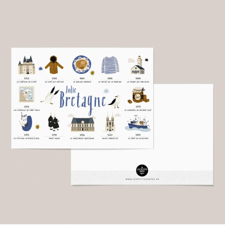 carte jolie bretagne, vue de face sur un fond beige