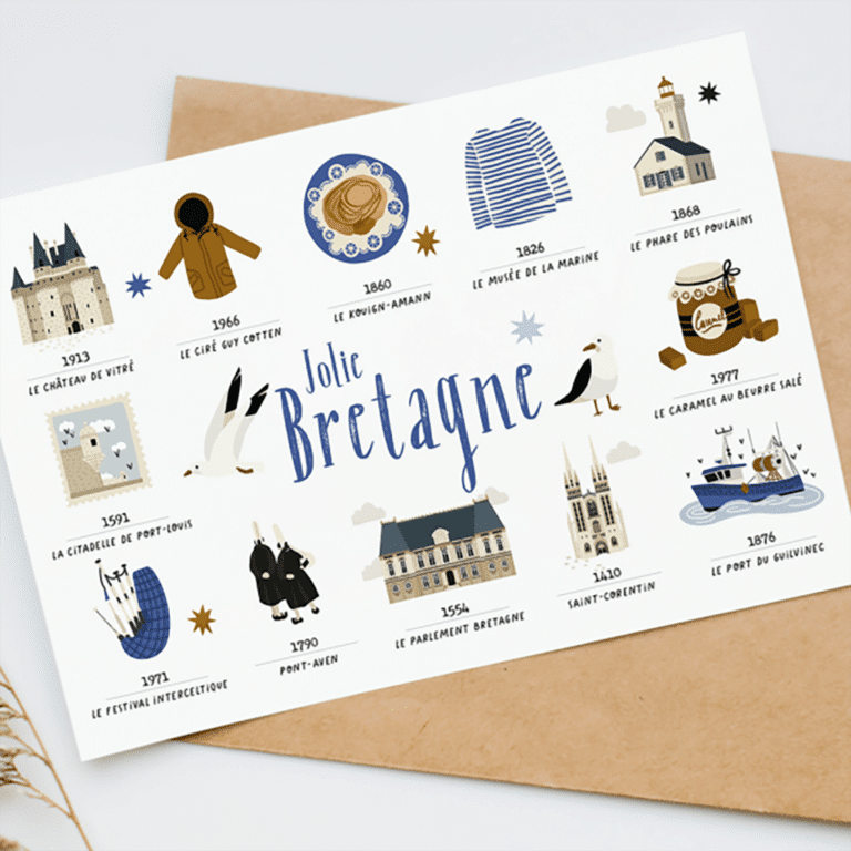 carte jolie bretagne, vue de face sur un décor