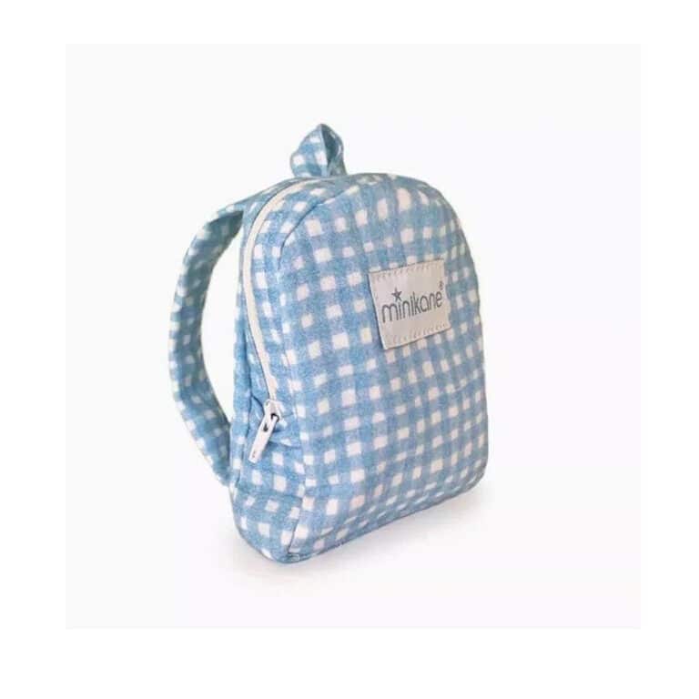 sac à dos vichy bleu, vue de face sur fond blanc