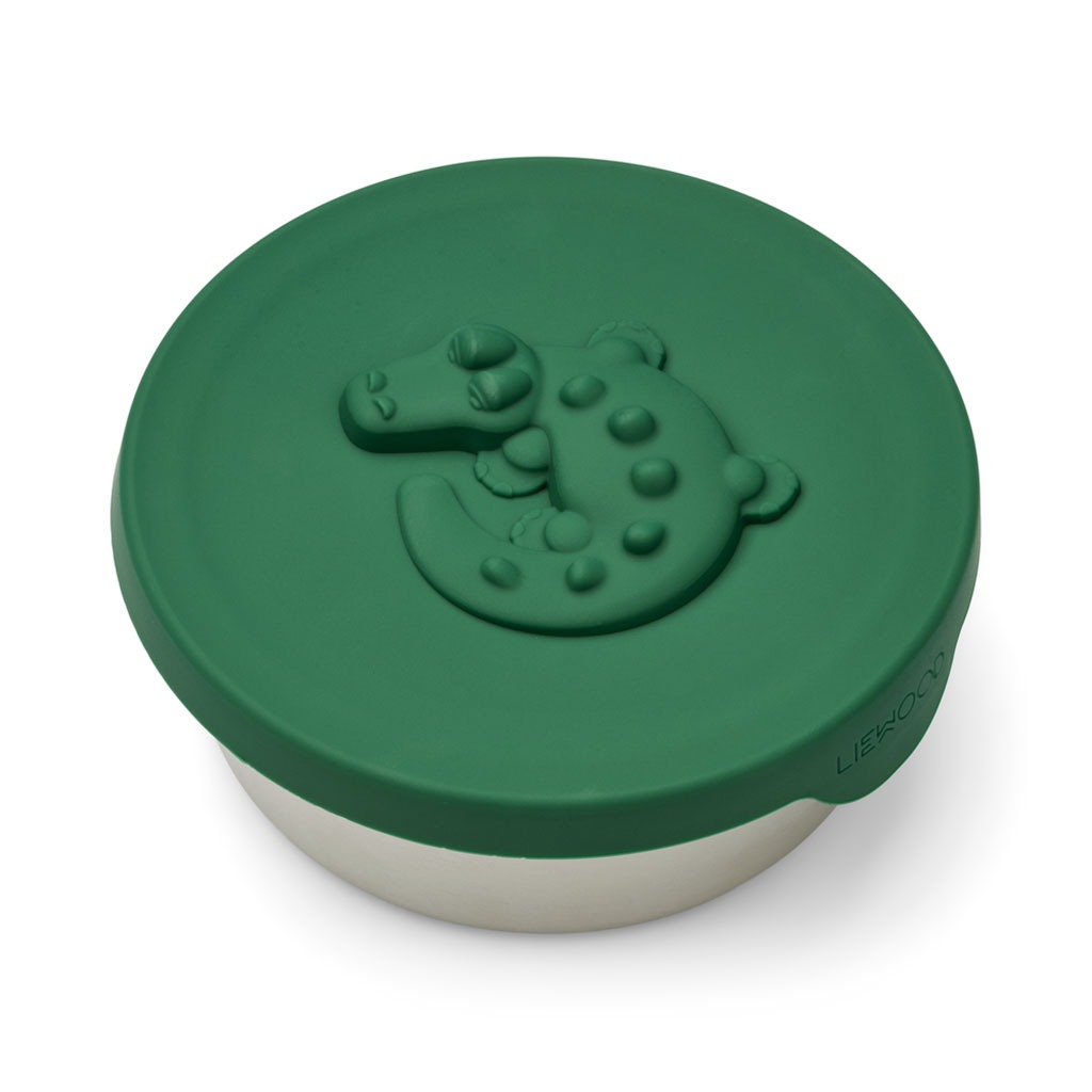 boîte à gouter raymon en silicone crocodile vert liewood sur fond blanc