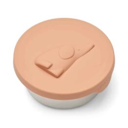 boîte à gouter raymon en silicone rose éléphant liewood sur fond blanc