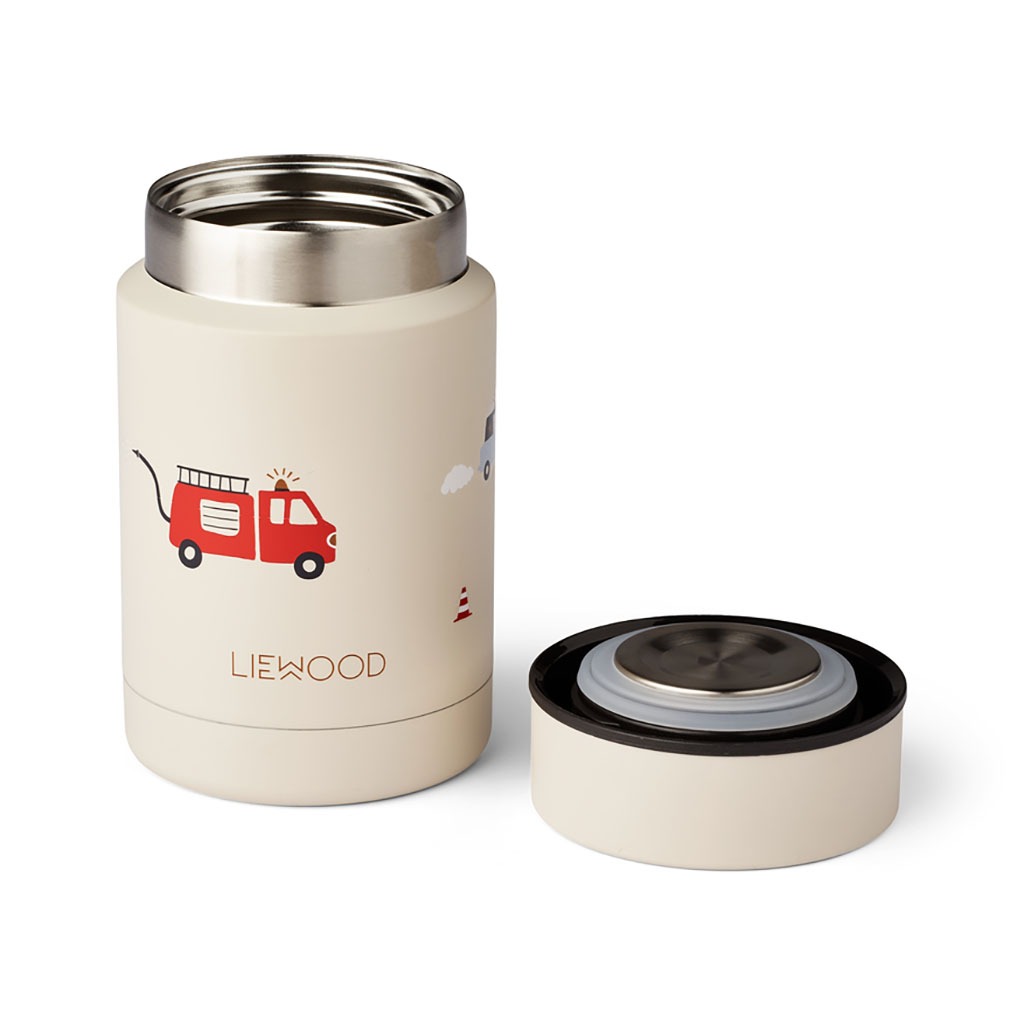 thermos alimentaire liewood véhicules d'urgence sur fond blanc