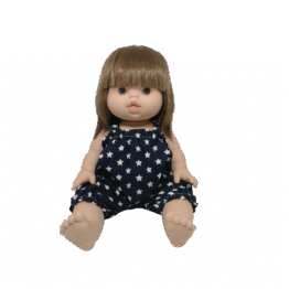 barboteuse littlemarmaille bleue motif étoiles porté par poupée sur fond blanc