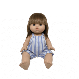 barboteuse bleue à rayures littlemarmaille porté par poupée sur fond blanc