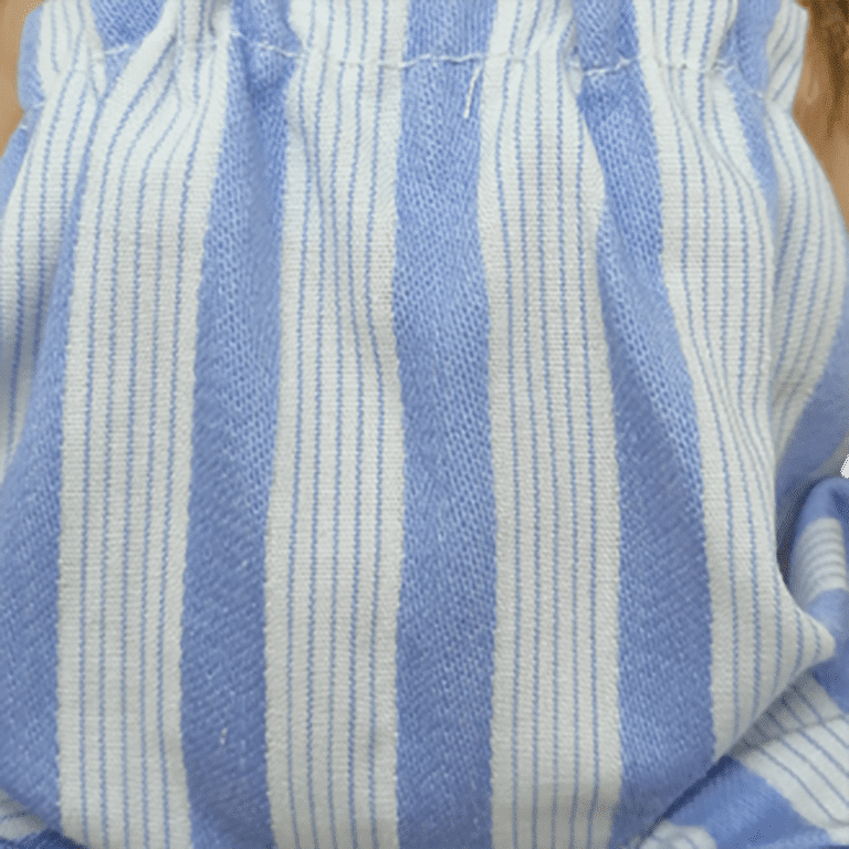 détail tissu barboteuse bleue à rayures littlemarmaille