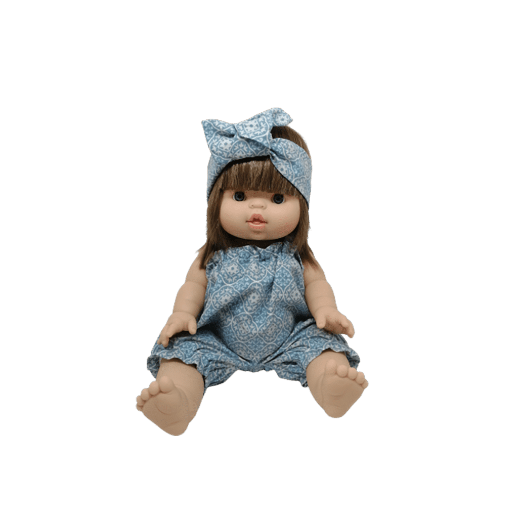 barboteuse bleu et son bandeau assorti littlemarmaille sur poupée sur fond blanc