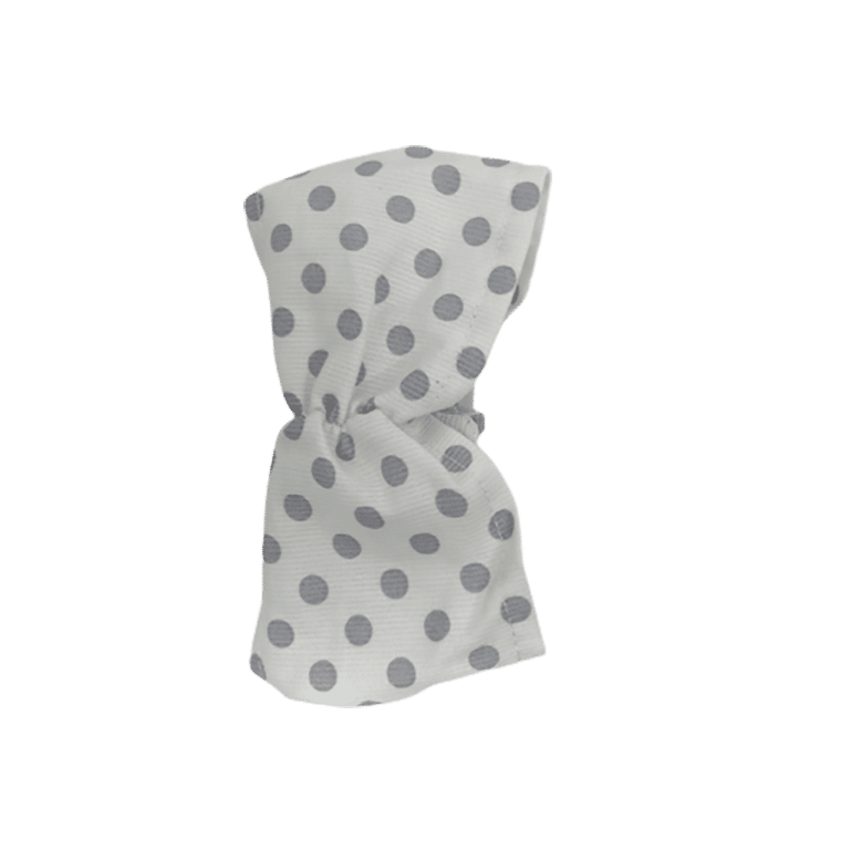 détail bandeau à pois gris sur fond blanc