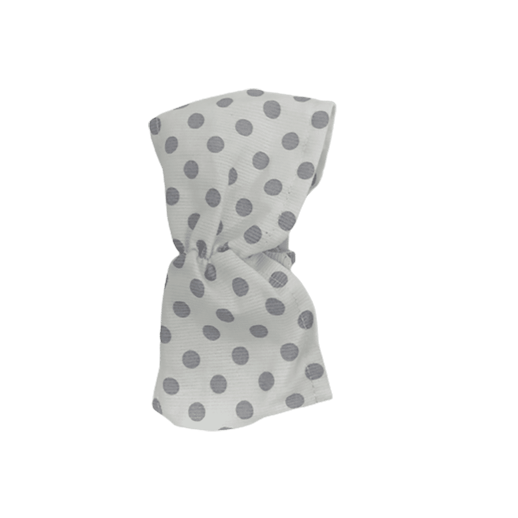 détail bandeau à pois gris sur fond blanc