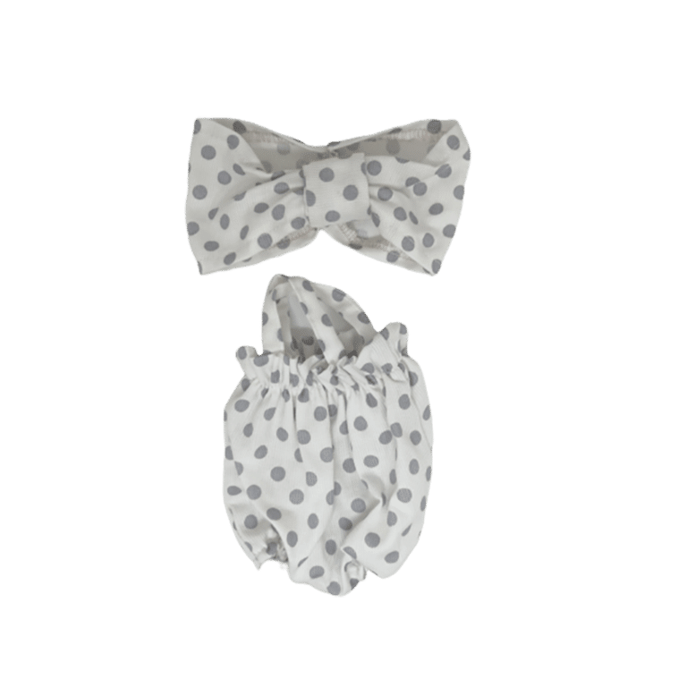 barboteuse à pois gris et son bandeau littlemarmaille sur fond blanc