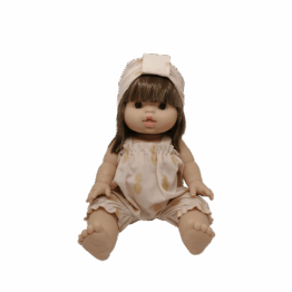 barboteuse rose ananas et son bandeau littlemarmaille porté par poupée sur fond blanc