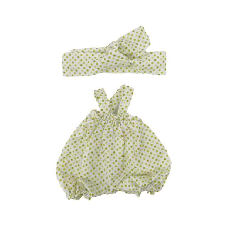 barboteuse à pois verts et son bandeau sur fond blanc