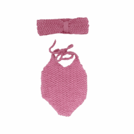 maillot de bain et son bandeau en tricot rose littlemarmaille sur fond blanc