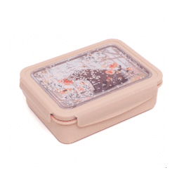 une boîte à repas ours avec un couvercle à paillettes. Il y a trois compartiments amovibles. Vue de face sur fond blanc