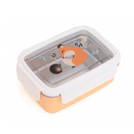 une boîte à repas transparente renard avec un couvercle transparent et le récipient en acier peut se retirer. Vue de face sur fond blanc