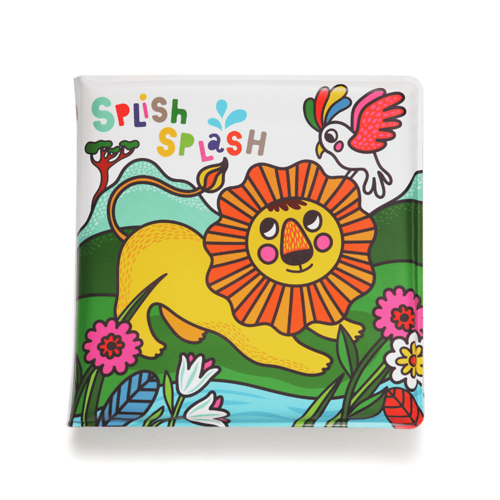 un livre de bain magique sur la jungle avec un lion en première de couverture, vue de face sur fond blanc