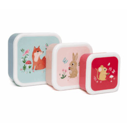 Lot de 3 boîtes à gouter forêt de différentes tailles et couleurs, vue de face sur fond blanc