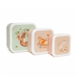 Lot de 3 boîtes à gouter ours de différentes tailles et couleurs, vue de face sur fond blanc