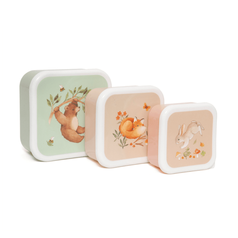 Lot de 3 boîtes à gouter ours de différentes tailles et couleurs, vue de face sur fond blanc