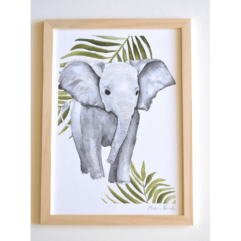 une affiche A4 éléphant Les Aquarelles de Marlène, ambiance